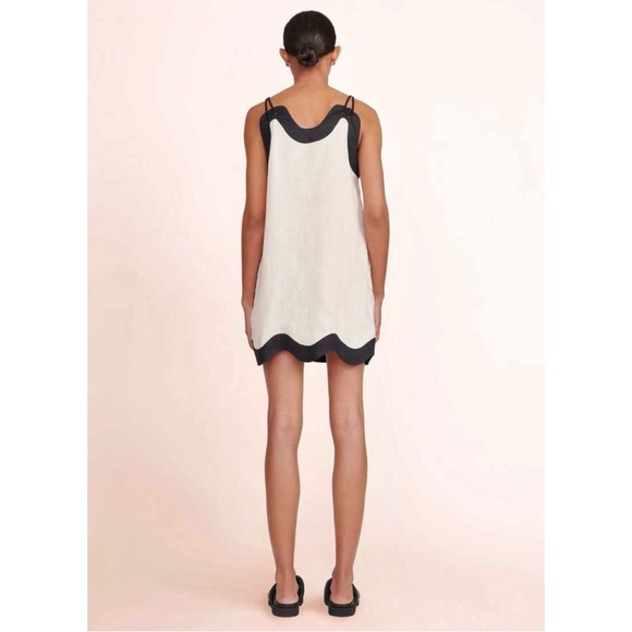STAUD Renata Dress - Cream & Black Linen Trapeze Rope Strap Mini Dress sz M - Picture 3 of 11
